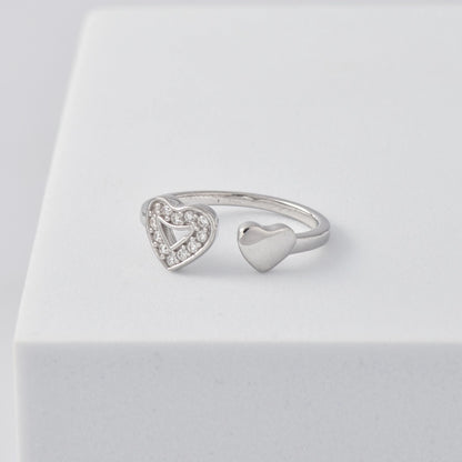 Double Heart Ring in 925 Sterling Silver with Rhodium Plating