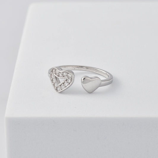 Double Heart Ring in 925 Sterling Silver with Rhodium Plating