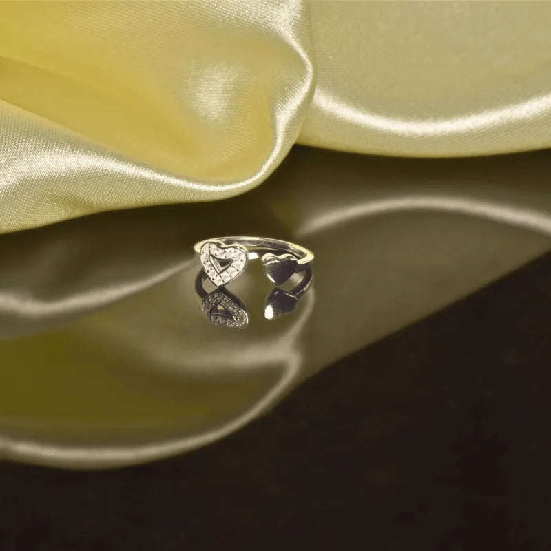 Double Heart Ring in 925 Sterling Silver with Rhodium Plating