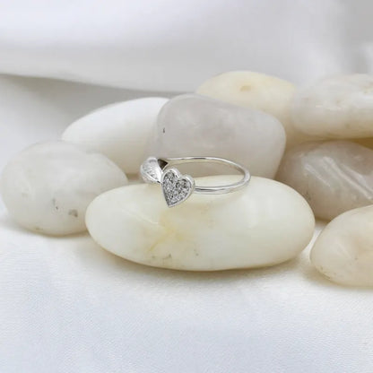 Leaf & Heart Open Ring in 925 Sterling Silver with Rhodium Plating
