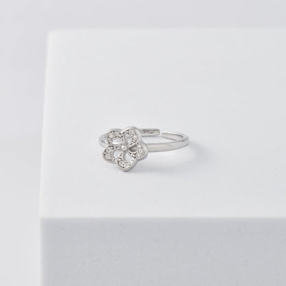 Floral Bloom Adjustable Ring in 925 Sterling Silver with Rhodium Plating