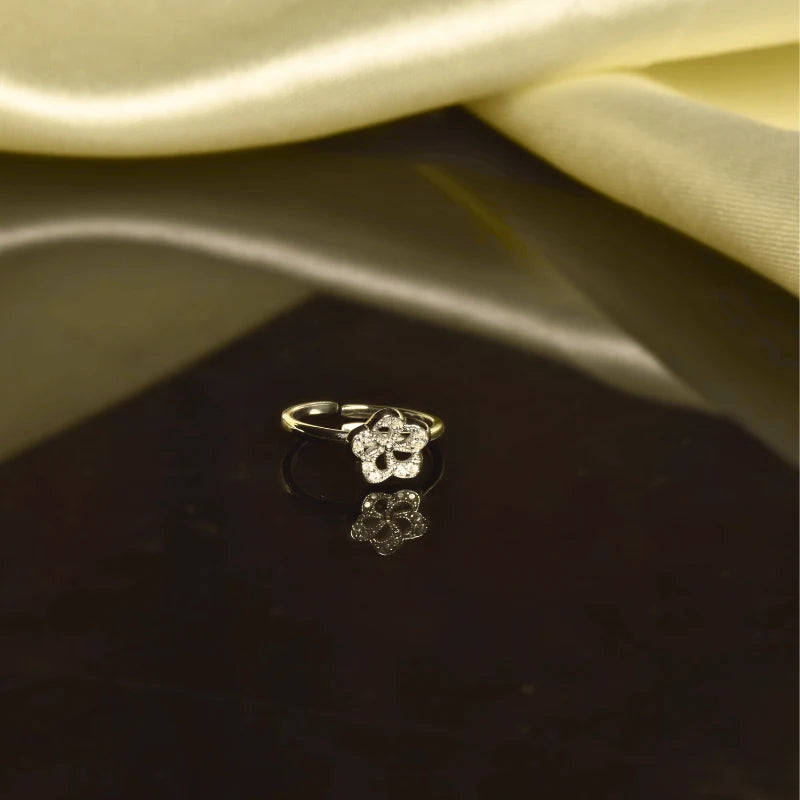 Floral Bloom Adjustable Ring in 925 Sterling Silver with Rhodium Plating