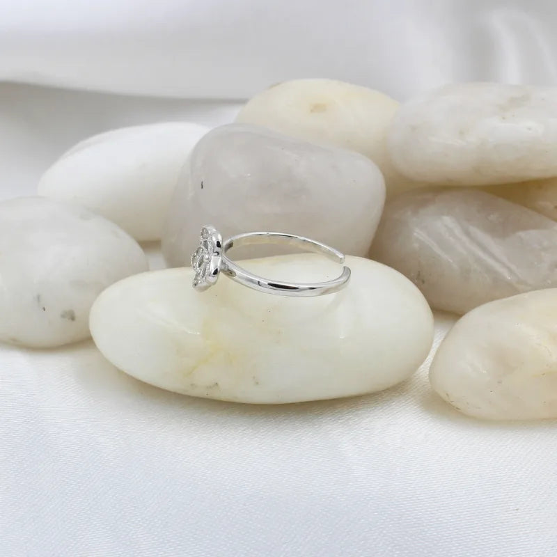 Floral Bloom Adjustable Ring in 925 Sterling Silver with Rhodium Plating