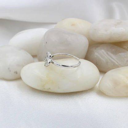 Floral Bloom Adjustable Ring in 925 Sterling Silver with Rhodium Plating