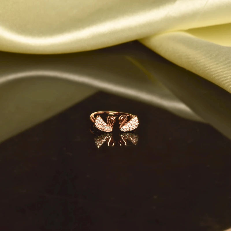 Elegant Swan-Inspired Adjustable Silver Ring With Rose Gold Plating