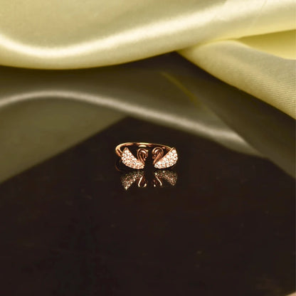 Elegant Swan-Inspired Adjustable Silver Ring With Rose Gold Plating