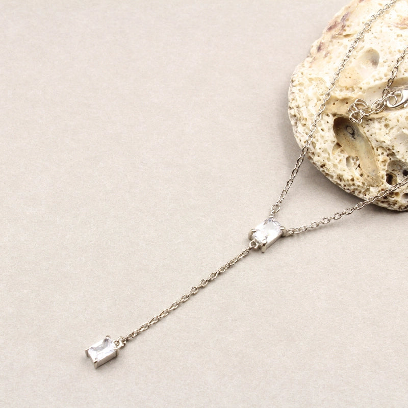 Sterling Silver Double Stone Lariat Necklace