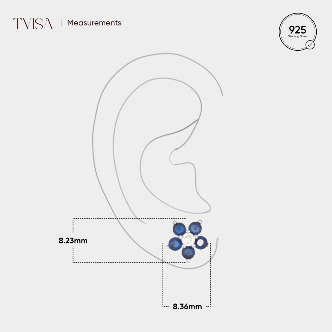 Vibrant  Blue Stone flower Silver Earrings