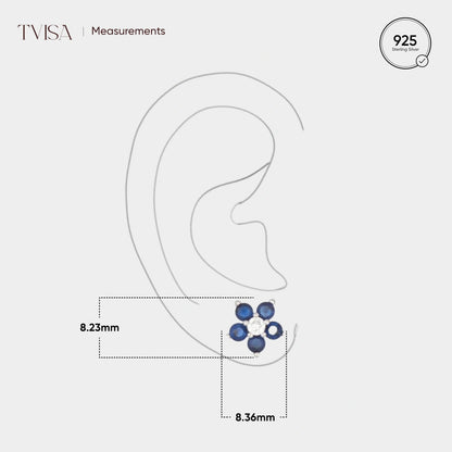 Vibrant  Blue Stone flower Silver Earrings