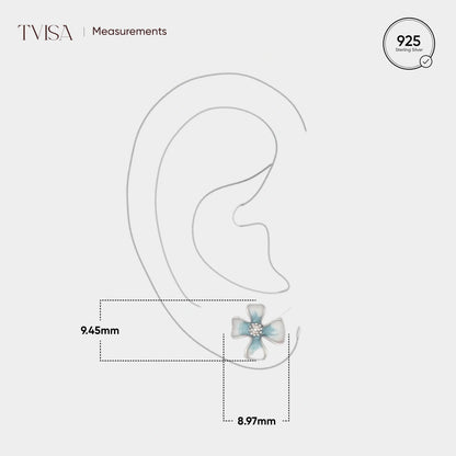 Silver Flower with White and Blue Enamel Earrings