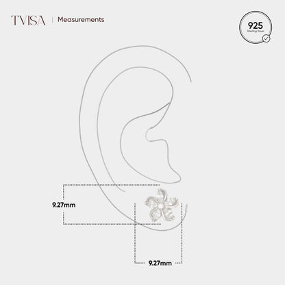 Silver Spiral Flower  Petal Earring