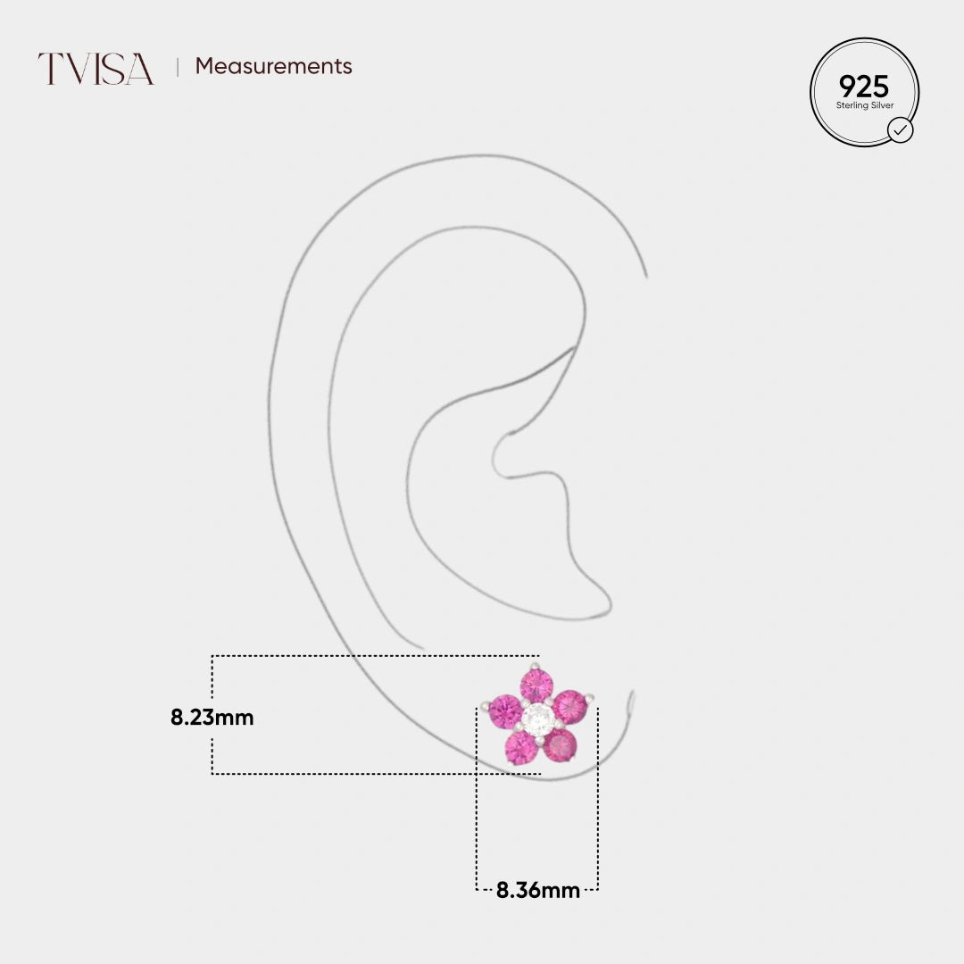 Vibrant Red Stone flower Silver Earrings