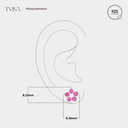 Vibrant Red Stone flower Silver Earrings